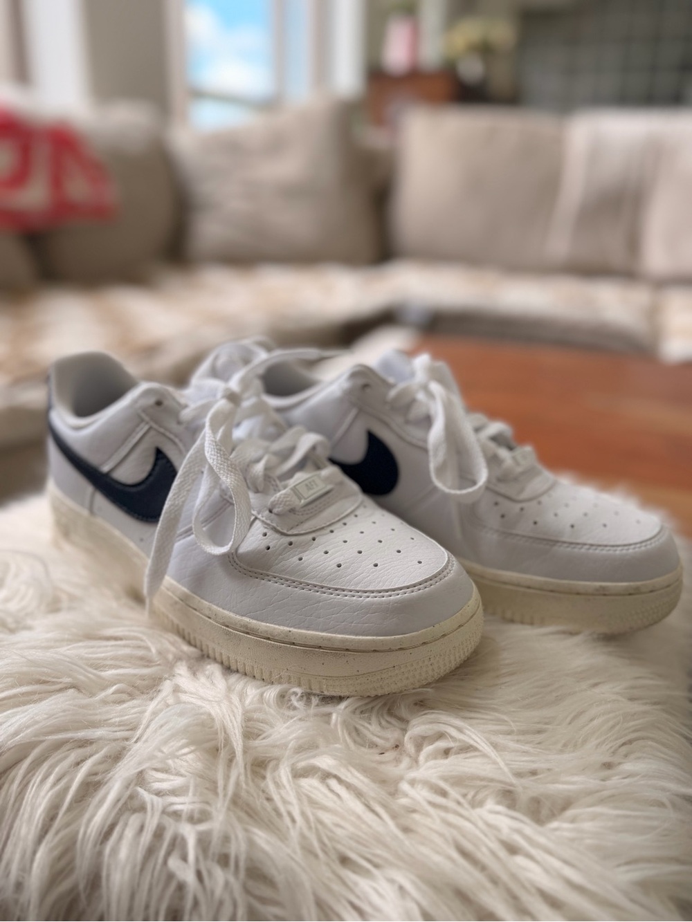 Nike Air Force 1 White & Navy Low-Top Sneakers